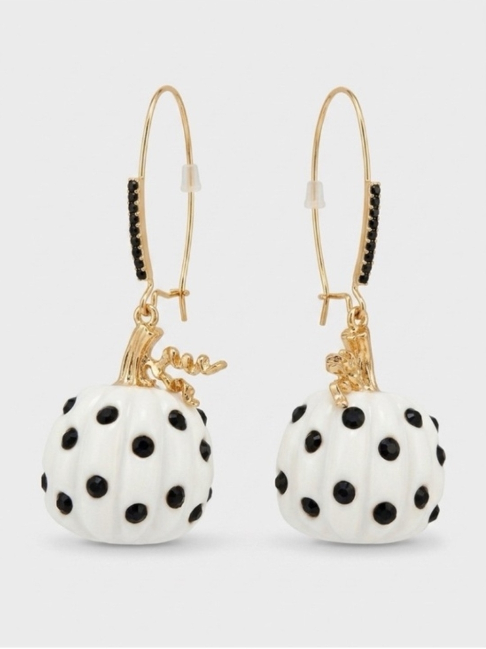 🤍▪️Betsey Johnson▪️ Gold Hoop Earrings with White Polka Dot Pumpkin Drops